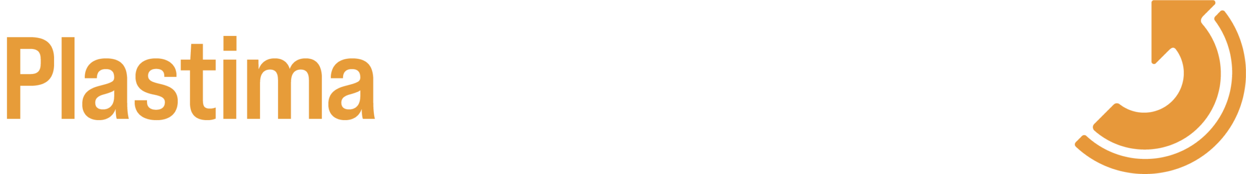 Een illustratie van het Plastima Used Machinery logo in het oranje & Wit