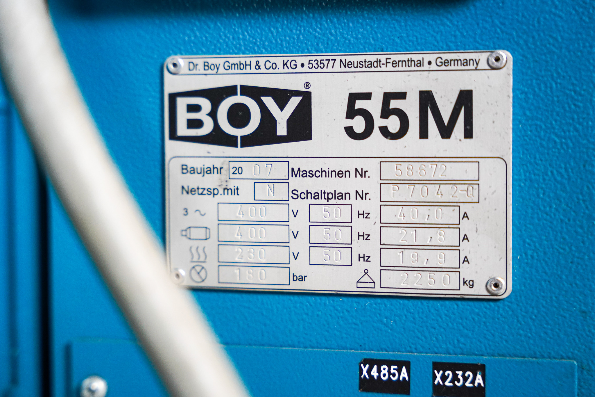 Plastima Used Machinery - Injection Moulding Machine Dr BOY 55M 55 ton 2007 Type Serie nr Brand Plate
