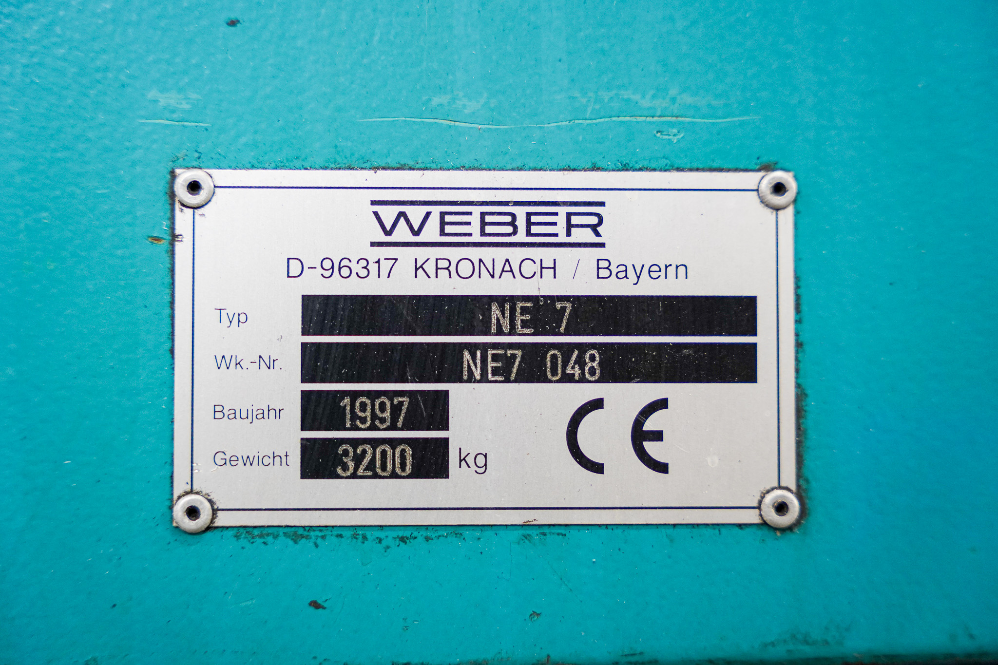 Plastima Used Machinery - Plastic Extrusion Hans Weber NE 7 048 Type Serie nr Brand Plate