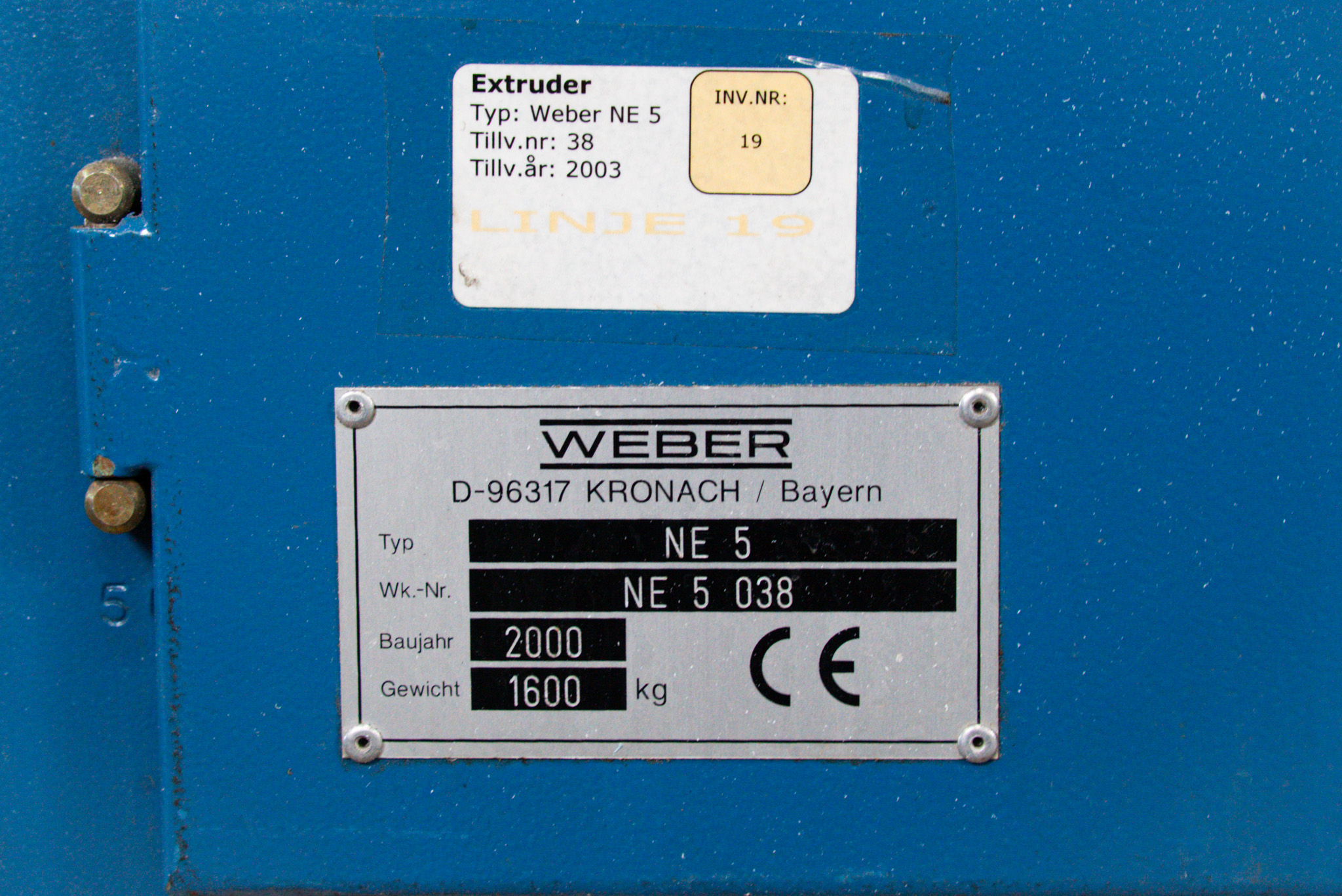 plastic extrusion hans weber ne 5 038 2001 07
